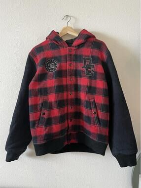 Y2K DC SKATE PLAID CHECKERED ZIP UP HOODIE GRUNGE M